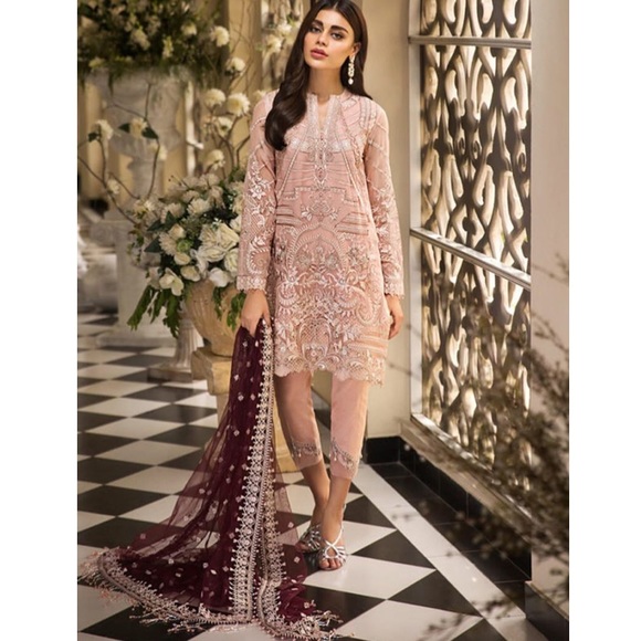 Anaya by Kiran Chauhdry Dresses & Skirts - Anaya Kiran Chaudhry Pakistani Chiffon Pink suit